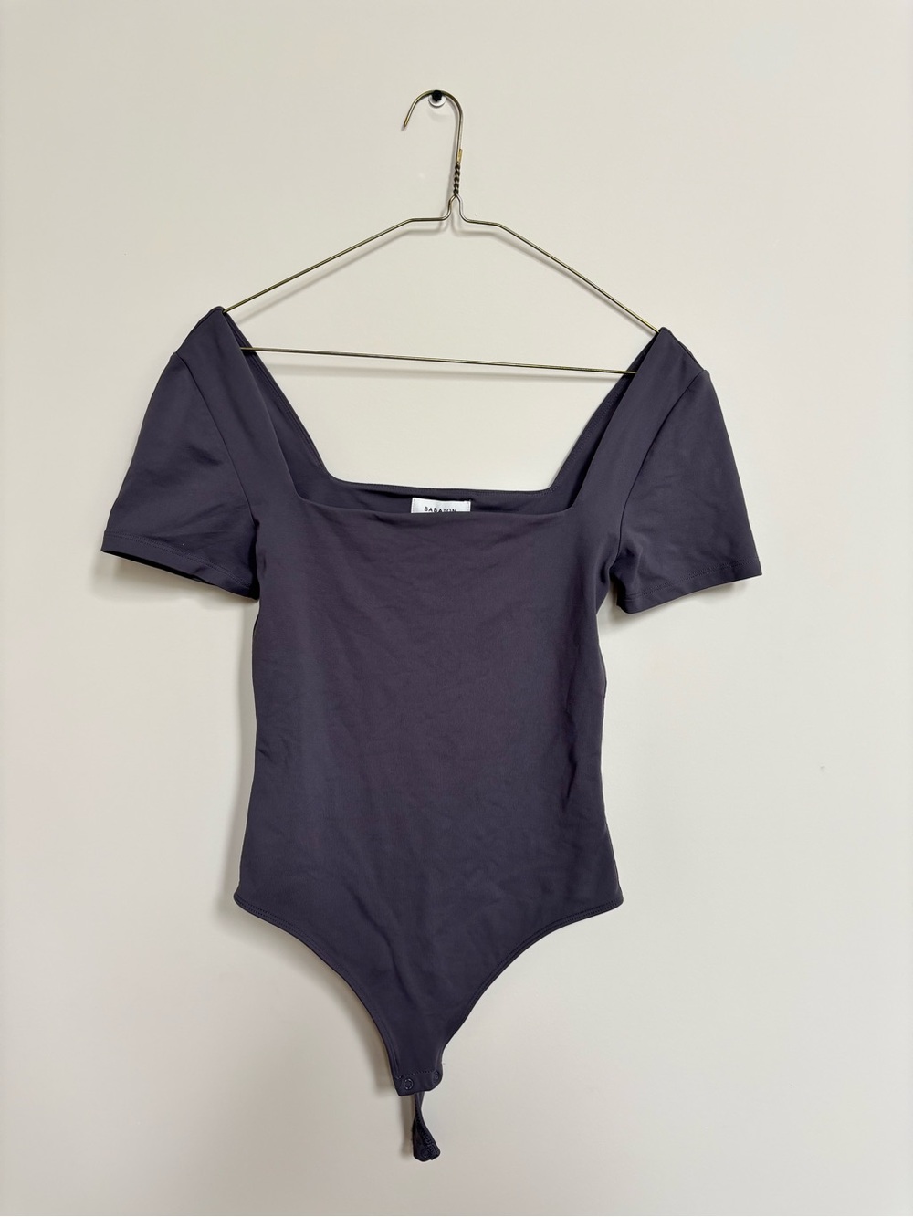 Babaton Square-Neck Short Sleeve Bodysuit - Charcoal Gray